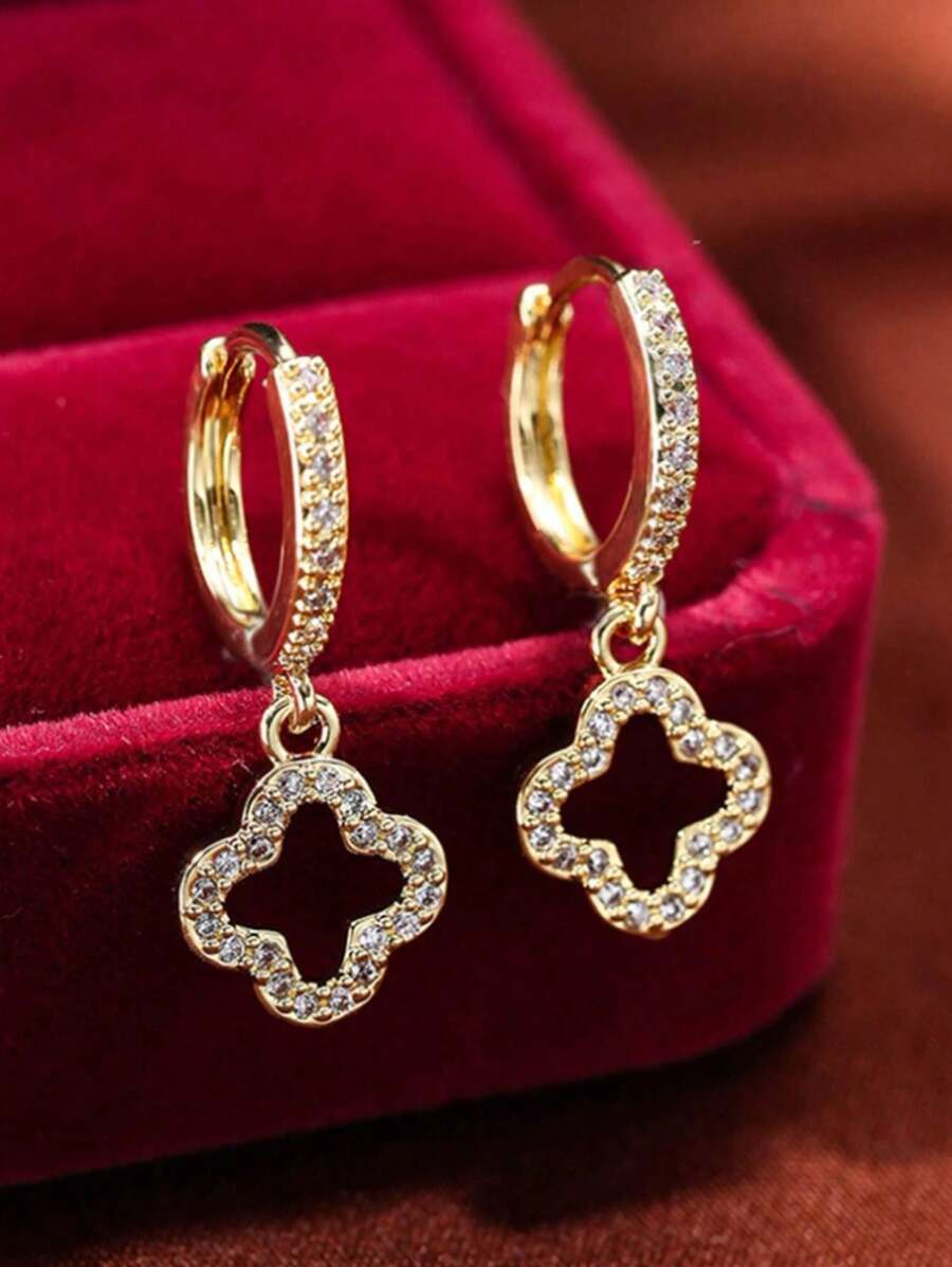 1 par de pendientes de aro con flor de ciruelo de circonita cúbica con diseño de moda, para uso casual diario de mujer