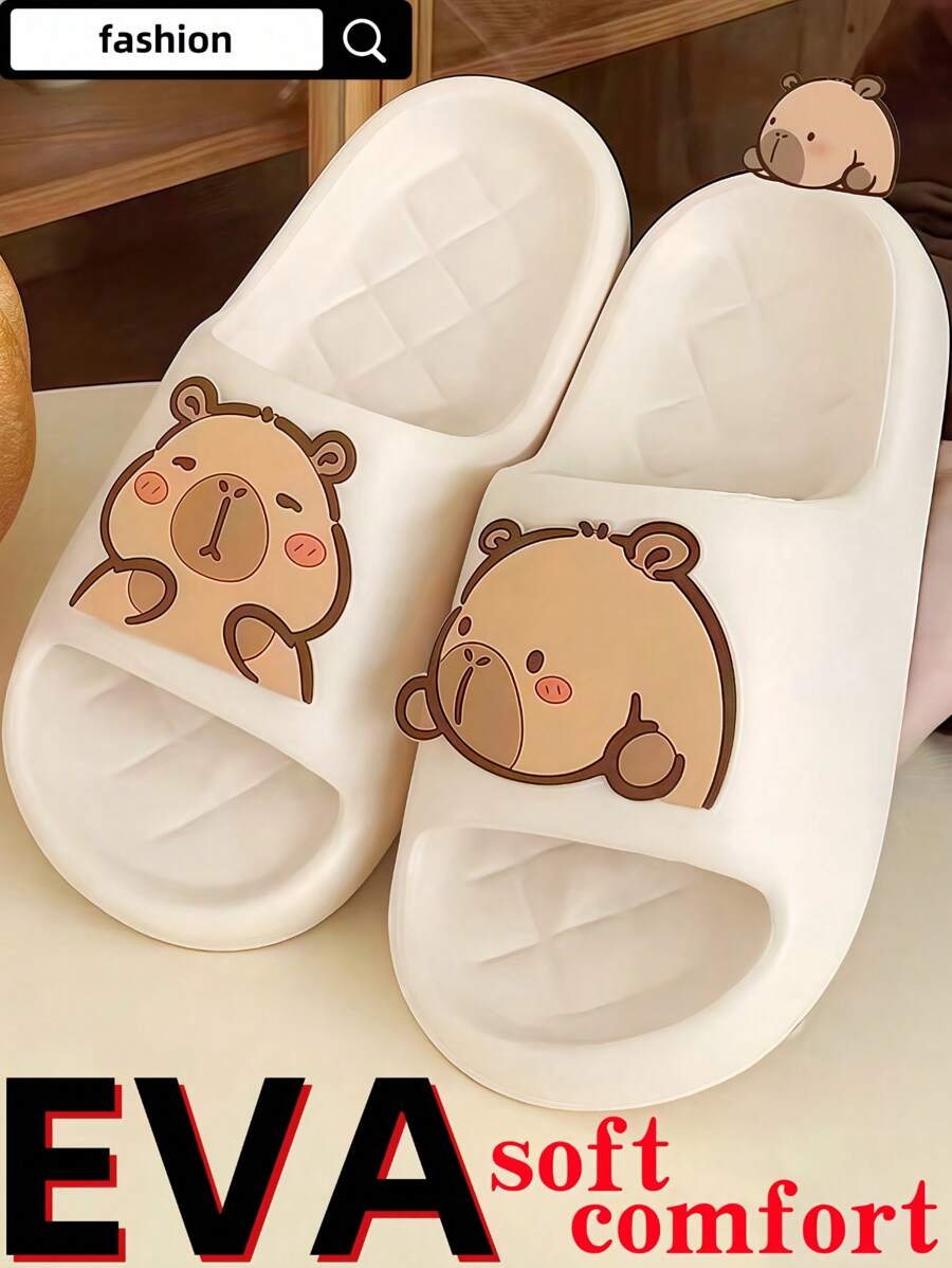 New Arrival Fashion EVA Slippers For Women, Minimalist Cute Cartoon Capybara Design, Soft Lightweight Anti-Bacterial Material, Non-Slip Quiet Quick-Drying For Bathroom, Beach And Outdoor Casual Wear, Unisex