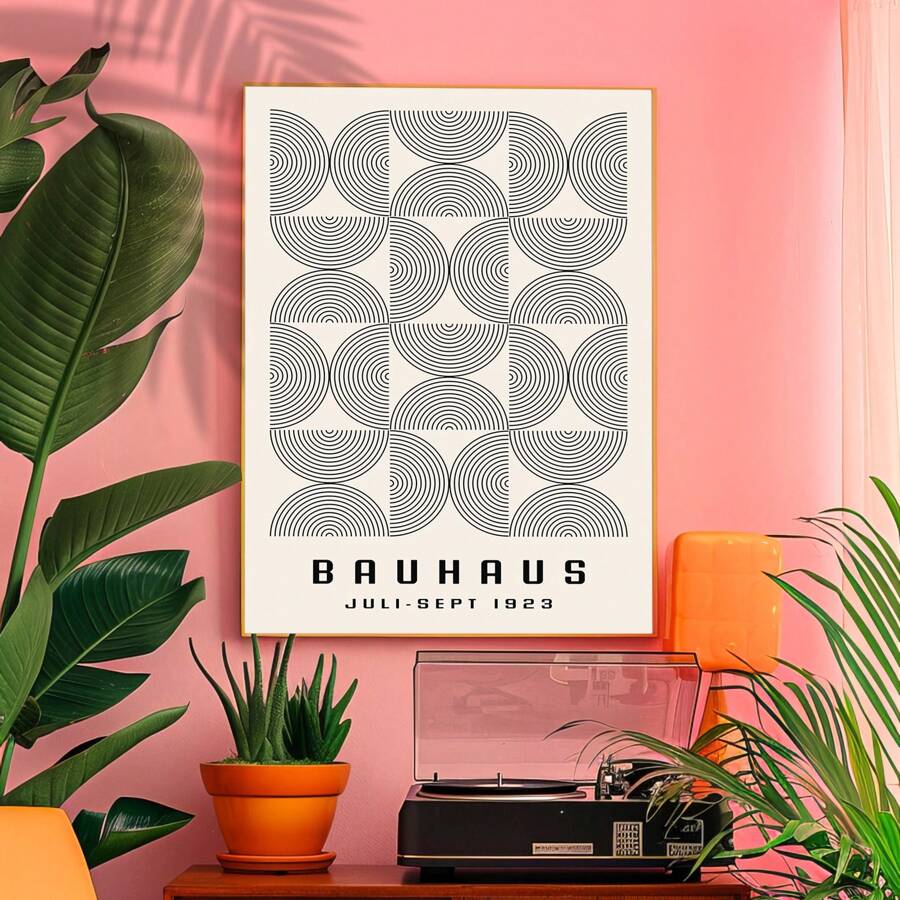 1 pezzo Arte da parete astratta Bauhaus medievale modernista, stampa su tela senza cornice, cartellone geometrico tedesco per camera da letto/ufficio/dormitorio, decorazione per feste di architettura e regalo per appassionati di design (stampa su tela senza cornice)