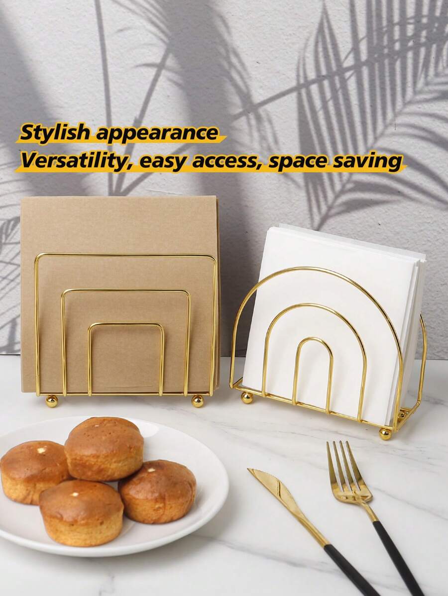 1pc Gold Iron Paper Towel Holder, Multifunctional Paper Napkin Clip For Dining Room, Restaurant, Cafe, Bar, Unique Gold Frame/Half Circle Design, Suitable For Dining Table, Coffee Table, Kitchen Counter, Tabletop Decor