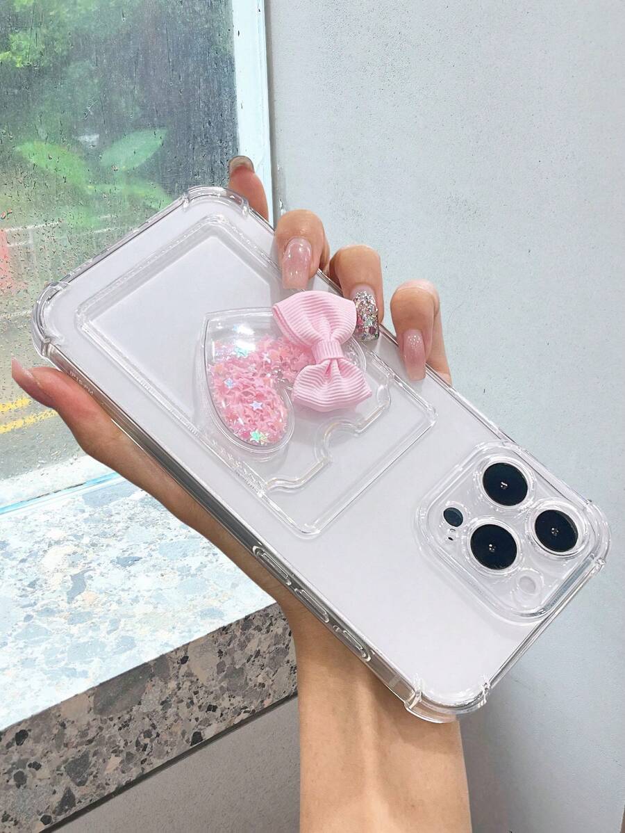 Herzförmige, strapazierfähige, transparente TPU Schutzhülle mit Kartenfächern, kompatibel mit I16, I16 Pro Max, I15, I15 Pro Max, 12 Pro Max, 13 Pro Max, 14 Pro Max, 13, 14, 11, 12 Pro, 14, XS, XR, 78P, 78GES2, A13 4G, A22, A21S, A51 4G