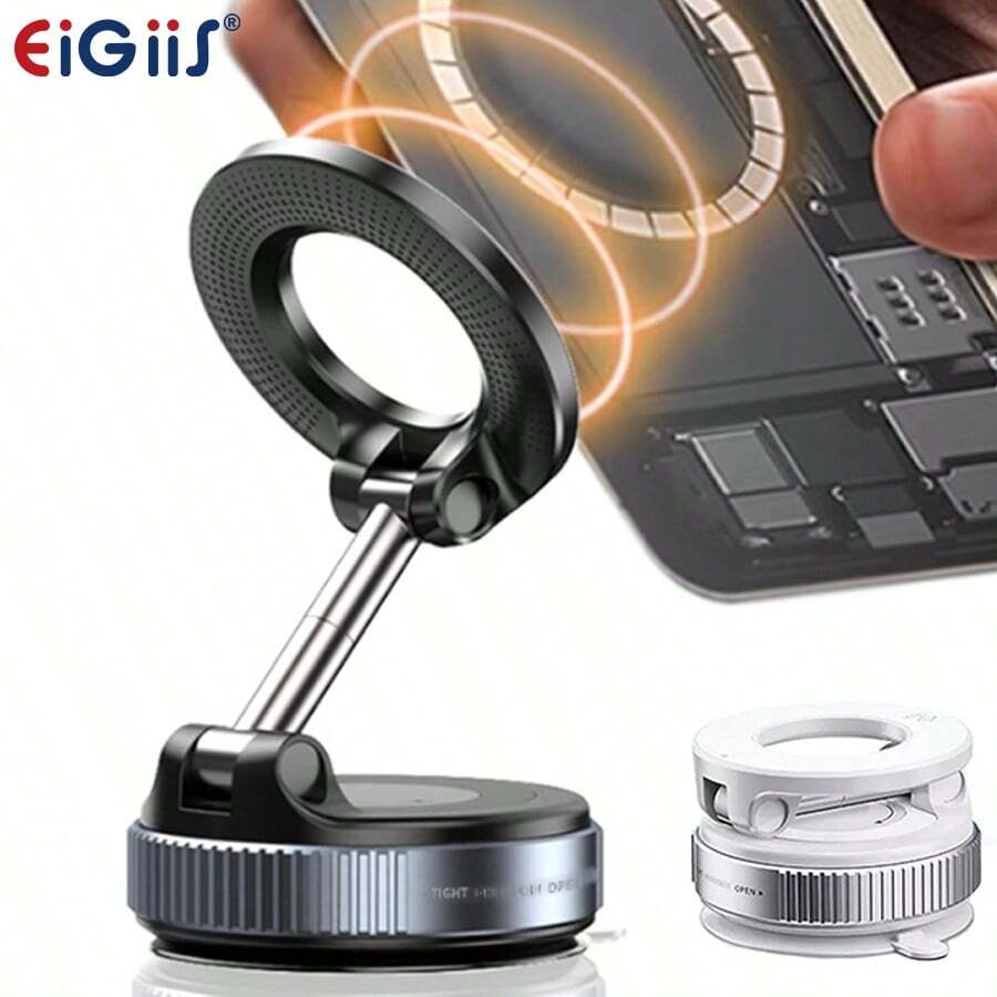 EIGIIS 360° drehbarer magnetischer Handyhalter, faltbar & einziehbar, universelle Kompatibilität mit iOS 16/15/14/13/12, ABS-Material, tragbar für Auto/Dusche/Reise/Fitness, glatter Spiegel kompatibel mit iPhone, Android Handy, Geschenk für Geburtstag, Familie, Freunde, Kfz-Zubehör, Autohandyhalterung
