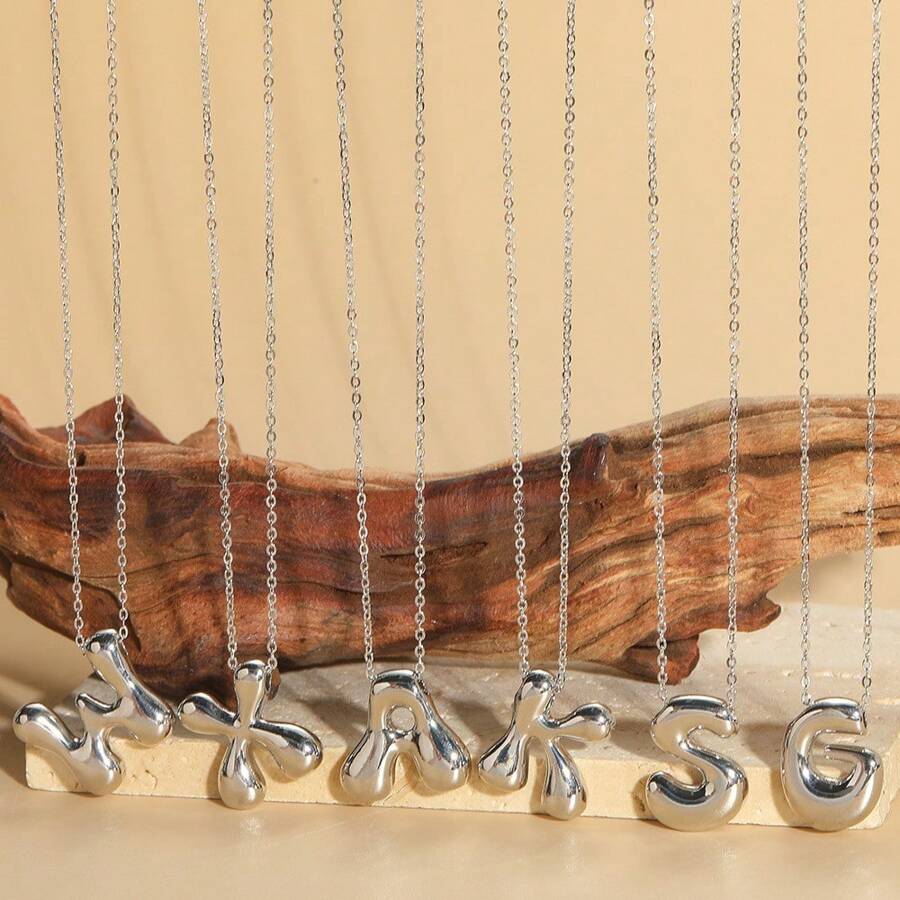 1 pieza Collar con colgante de letra asimétrica, Cadena de acero inoxidable O personalizada engrosada con letra 3D estampada en color metálico con electrochapado al vacío, nuevo.