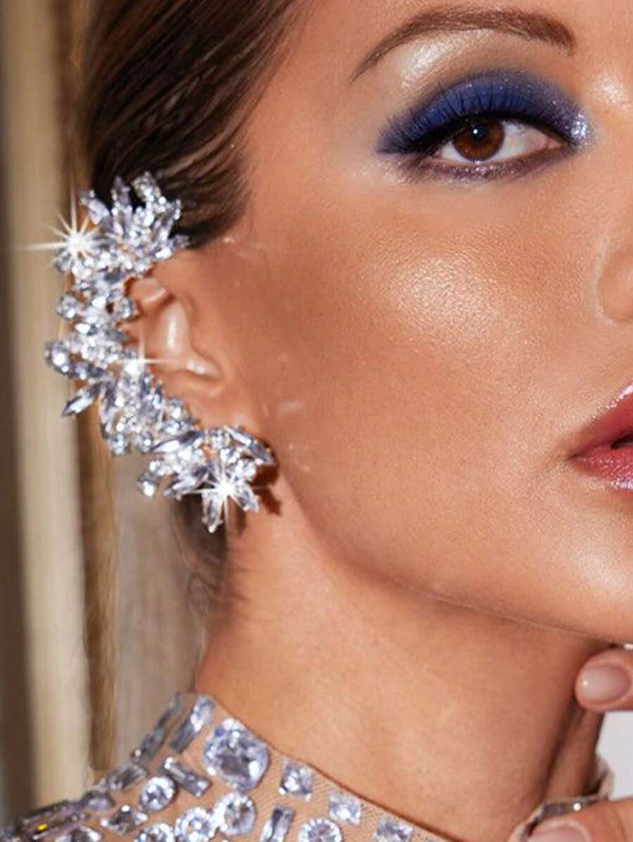 1 Par de Brincos de Argola com Cristal Geométrico na Cor Prata, Joias de Festa na Moda para Mulheres
