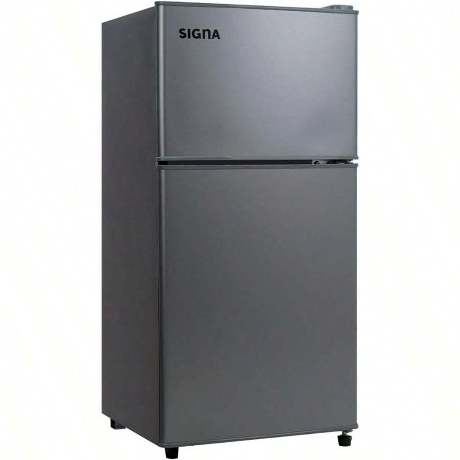 SIGNA Mini Refrigerador 86L 3 pies cubicos Frigobar Compacto Silver Refrigerador Pequeño Con congelador de Acero Inoxidable Ideal Para Espacios Pequeños Frigobar Mini Multifuncional (Gris)