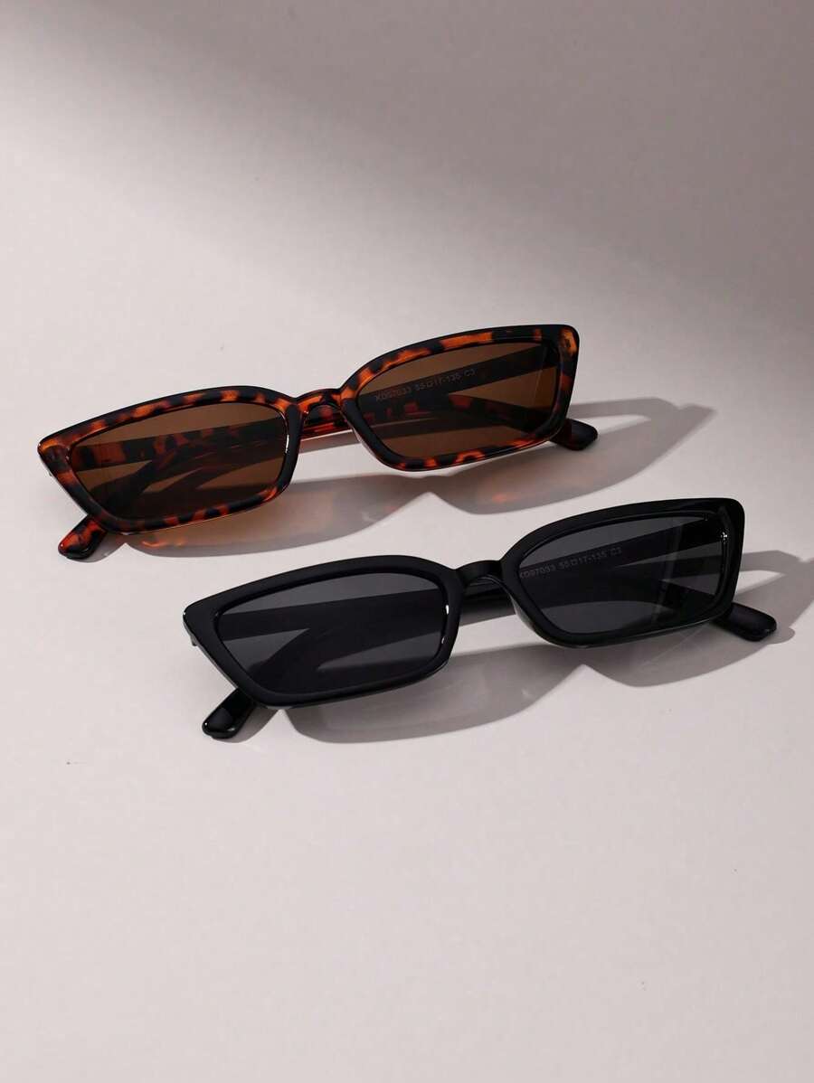 2pcs Geomertic Frame Fashion Y2K Black Sunglasses For Women Travel Outdoor Accessories Shade Going Out Outfit Outdoor Beach Seaside Vacation And Gift For Family And Friends