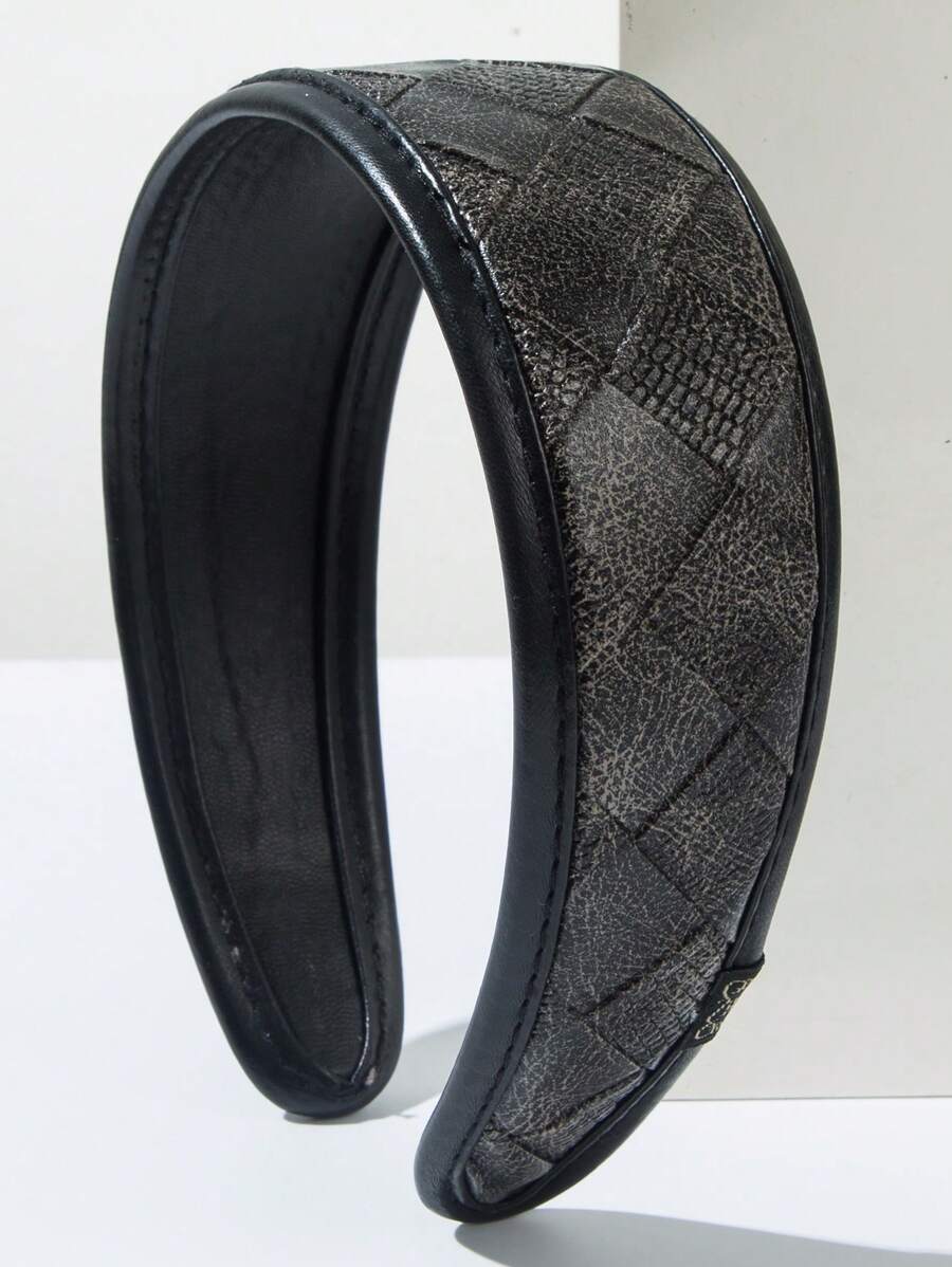 1 pièce Bandeau large tressé en raphia style coréen à carreaux pour femme, coiffe minimaliste mode à double ton et grille haute, accessoire de cheveux bohème polyvalent, bandeau, diadème, cerceau à cheveux
