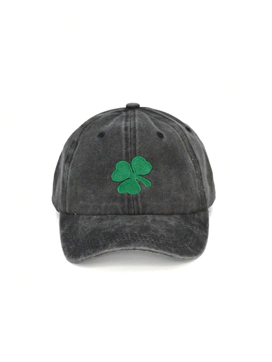 1pc Clover Embroidery Baseball Cap, Washable Adjustable Hat, Fashion Breathable Versatile Outdoor Sun-Shading, Holiday Gift'