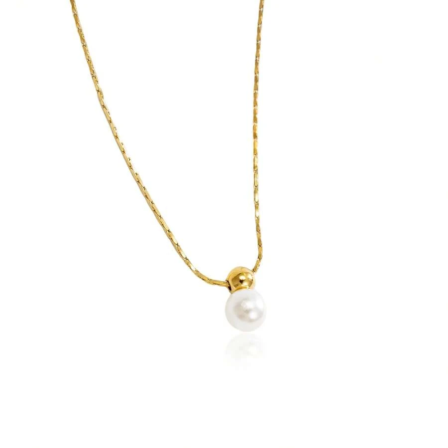 1 Peça Colar Minimalista Curto de Camada Única com Corrente Fina Folheada a Ouro 18k e Pérola de Cultura para Mulheres