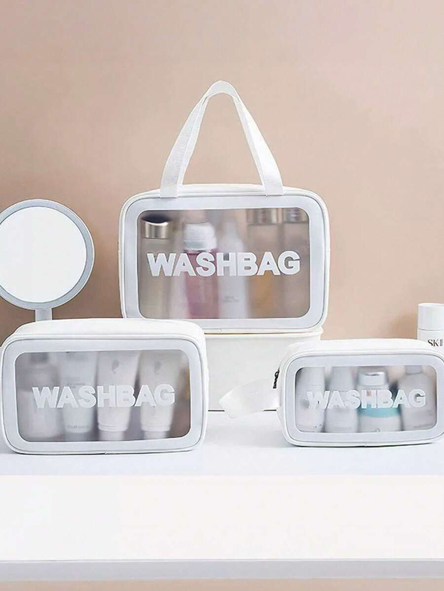 3pcs/Set Travel Toiletry Bag, Pvc Waterproof Cosmetic Bag, Beauty Storage Bag, Makeup Brush Storage Bag, Cosmetic Bag, Summer Holiday Travel Essentials, Skin Care Storage Bag, Luggage Bag, Travel Bag, Waterproof Toiletry Bag, Multi-Function Storage Bag.