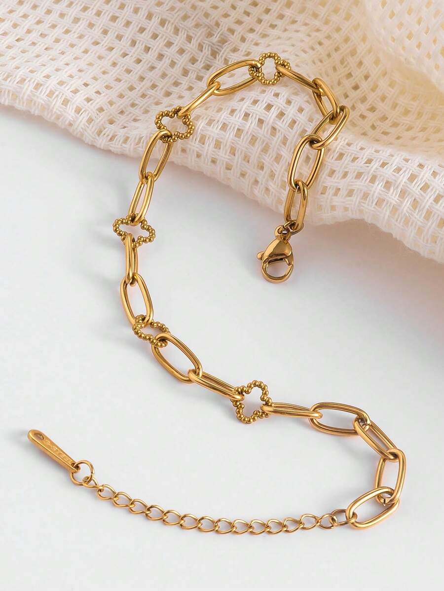 1pc Minimalist Luxury Hollow Flower Stainless Steel Bracelet, Suitable For Women's Daily Wear