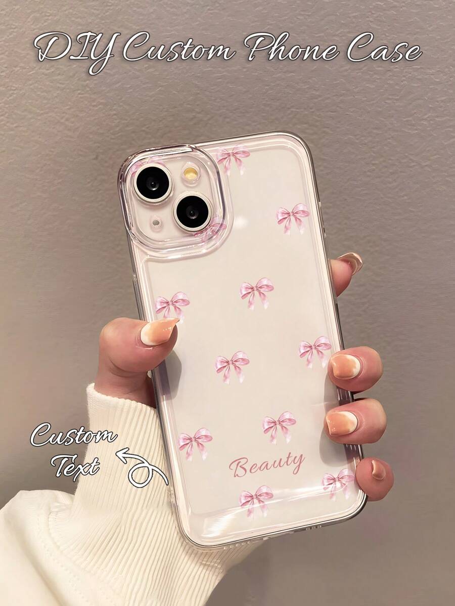 1 Stück Kundenspezifische Ins-Stil Rosa Schleife Muster Full Body Anti-Rutsch Transparent TPU Handyhülle passend für 16 Pro Max/15/14 Plus/13 Pro/12 Pro Max/11/Xs Max/8/7