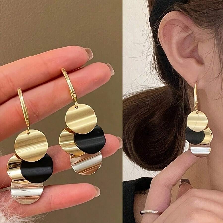 Pendientes vintage de gota larga con bloques de color y borlas para mujeres