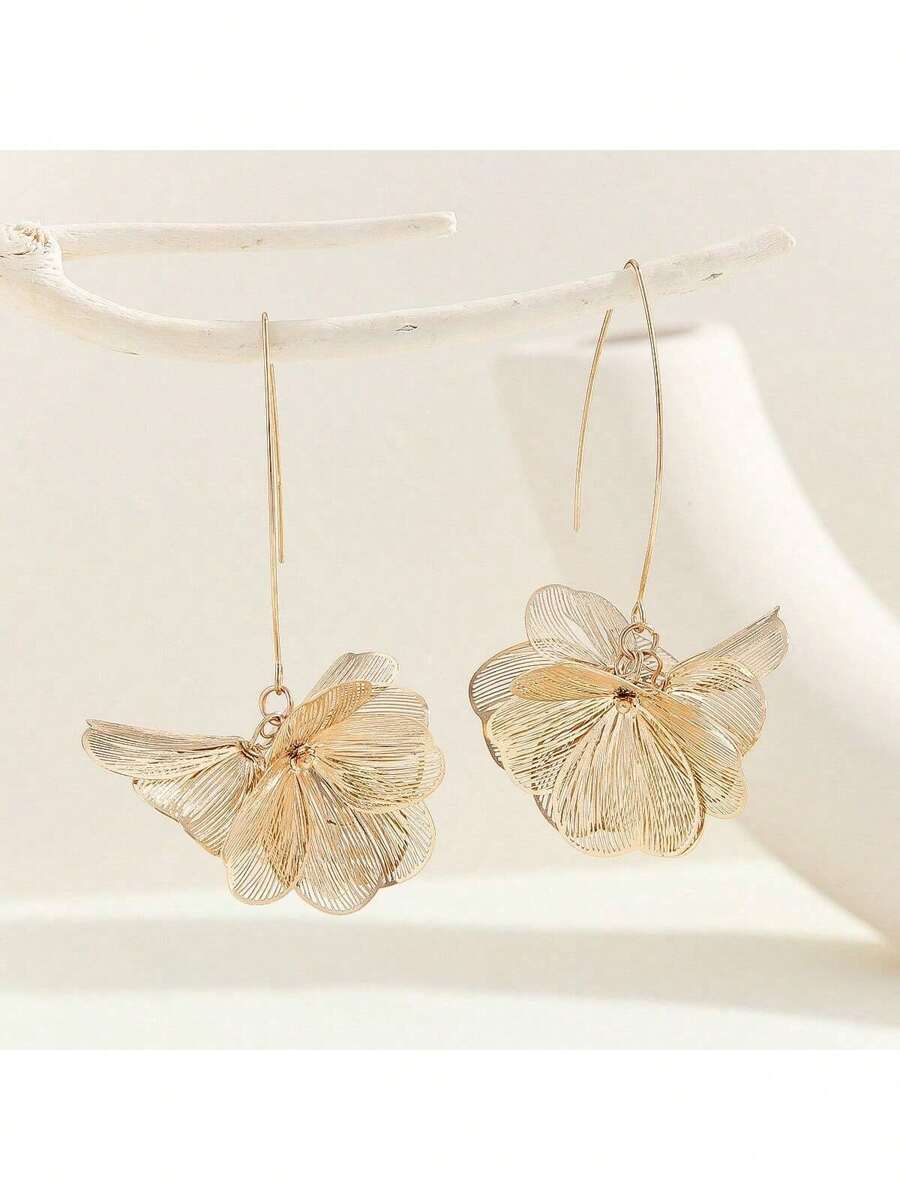 1 Pair Metal Flower French Hook Luxury Women Earrings