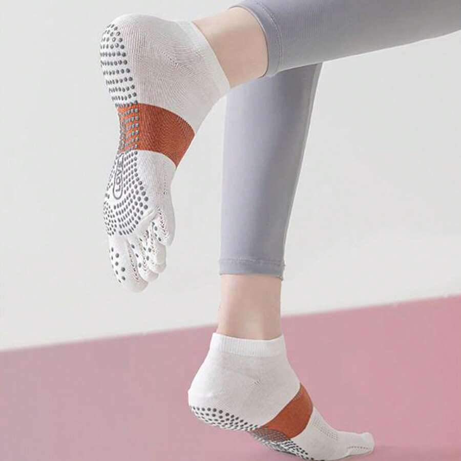 Women 5-Toe Socks, Elastic Contrast Color Fine Mesh Non-Skid Socks Indoor Yoga Socks