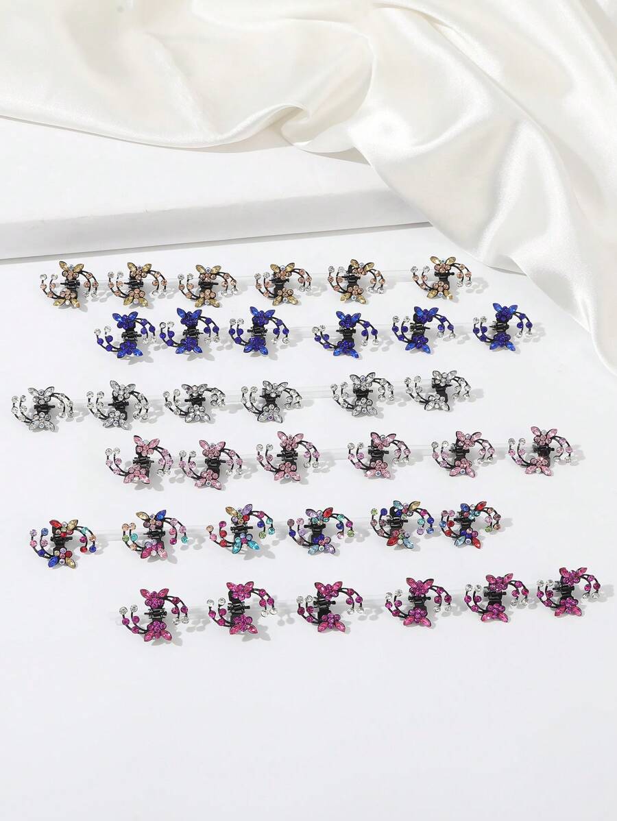 6 pièces/set Pince à cheveux mini papillon strass brillant, épingles à cheveux de mariée élégantes polyvalentes, pinces à cheveux pour accessoires de mode vestimentaire, pinces à fleurs élégantes