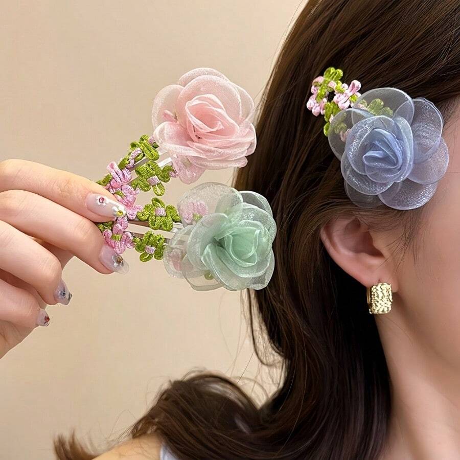 2 pezzi/1 paio di eleganti fermagli per capelli con fiori in pizzo, affascinanti fermagli per ciuffi laterali, bellissimi accessori per capelli per ragazze e donne, adatti per appuntamenti, regali di San Valentino, decorazioni di moda, accessori multifunzionali per uso quotidiano, delicati e diversi fermagli a forma di petali di ciliegio, adatti per essere indossati con centinaia di acconciature, adatti per l'uso quotidiano tutto l'anno, accessori estivi, viaggi, fermagli a pinza, fermagli per capelli, morsetti per capelli