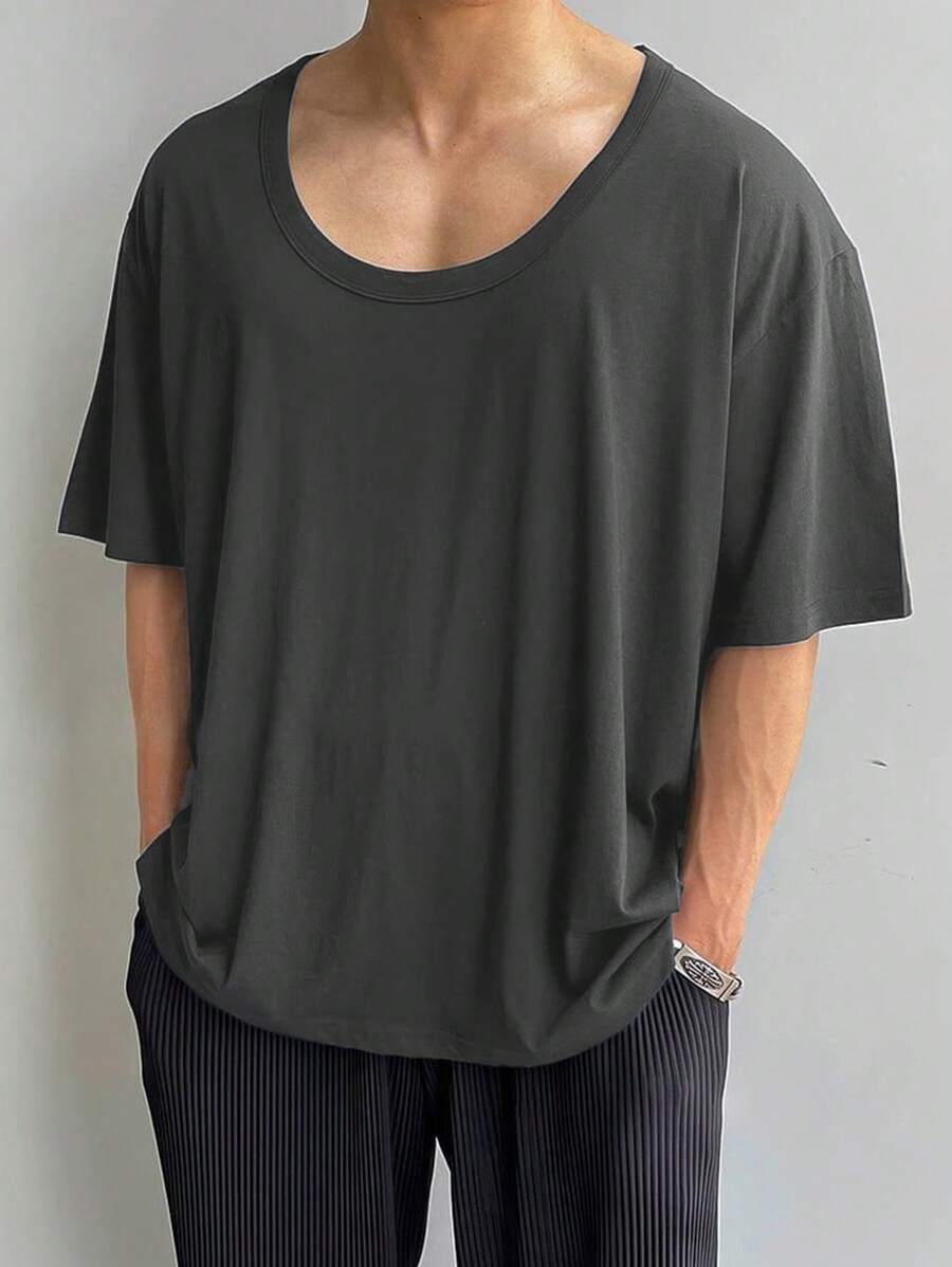 Camiseta de manga corta de cuello redondo con ajuste suelto informal para hombres, de estilo atlético a la moda, para el verano