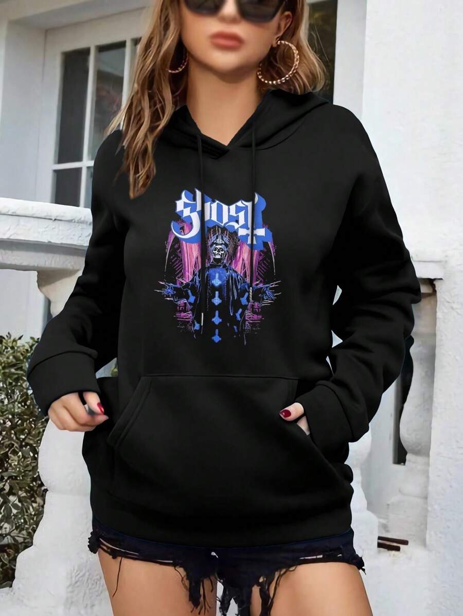 Women's Hoodies Men's Ghost Band Large Women Hoodies | Black Long Sleeve Tee | Grunge Skull Graphic Print | Alternative Rock Heavy Metal Merch | Concert Outfit | Gothic Fashion