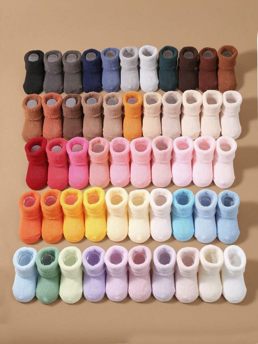 6 Pairs Baby Solid Color Anti-Slip Mid-Calf Socks, Comfortable Breathable Casual Socks For All Seasons
