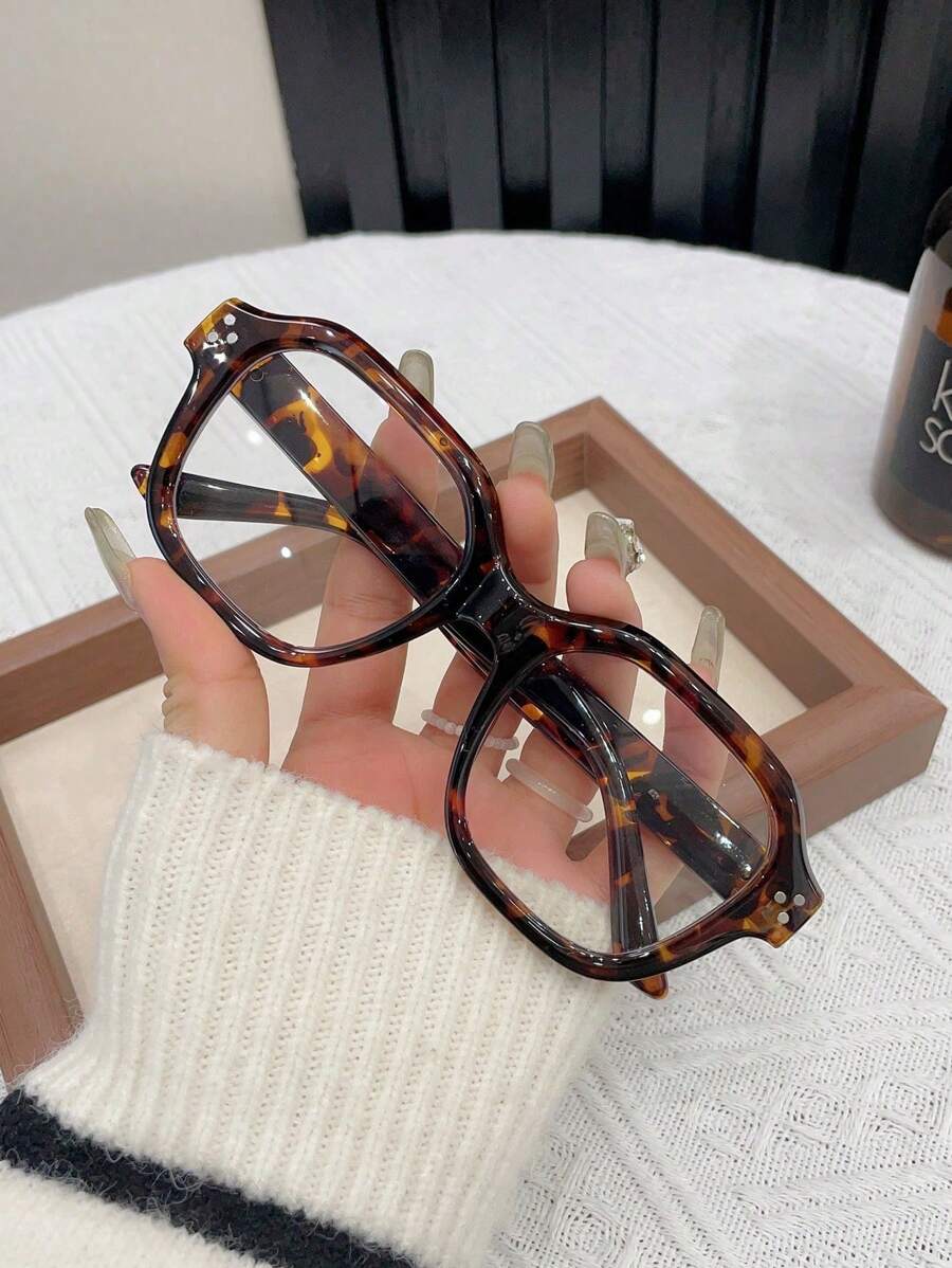 1 Stück Damen einfache polygonale Rahmenbrille mit Klarglas, geeignet für den täglichen Gebrauch, Brillenaccesoires für Damen