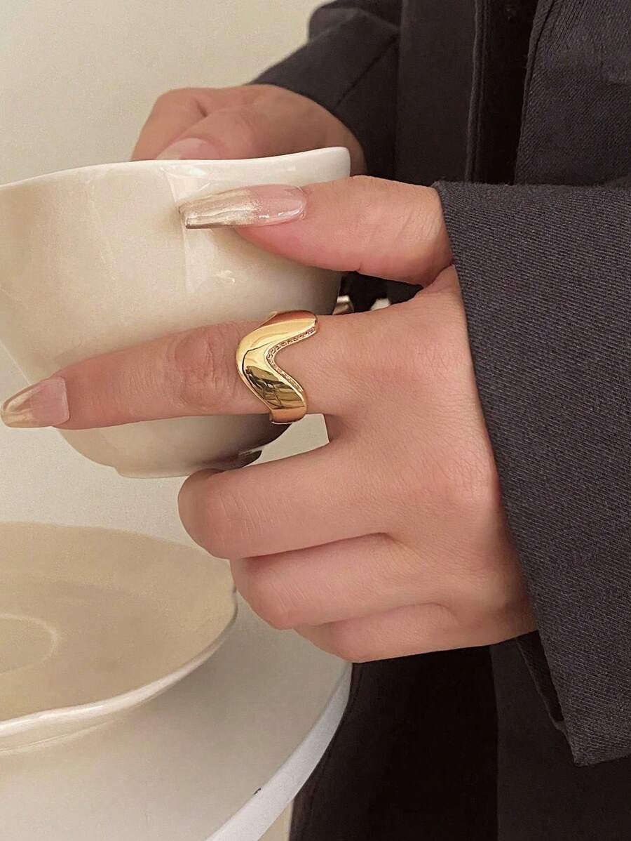 1pc Textured Minimalist Design Micro-Inlaid Luxury Rings, Versatile Personalized Open Finger Fashion Rings For Women