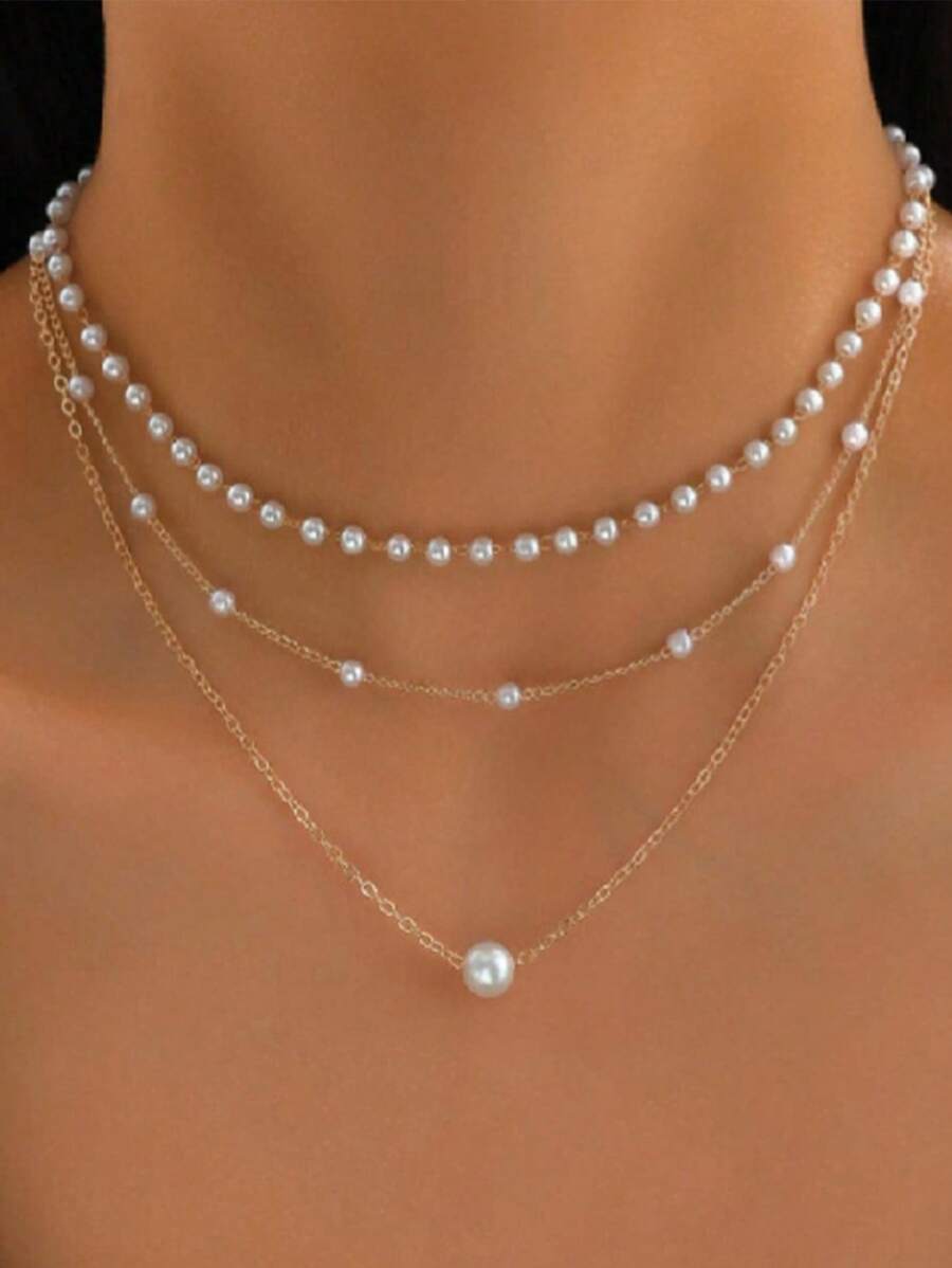 1pc European Style Pearl Necklace Jewelry For Women, Layered Versatile Retro Fashion Necklace, Suitable For Autumn/Winter Sweaters