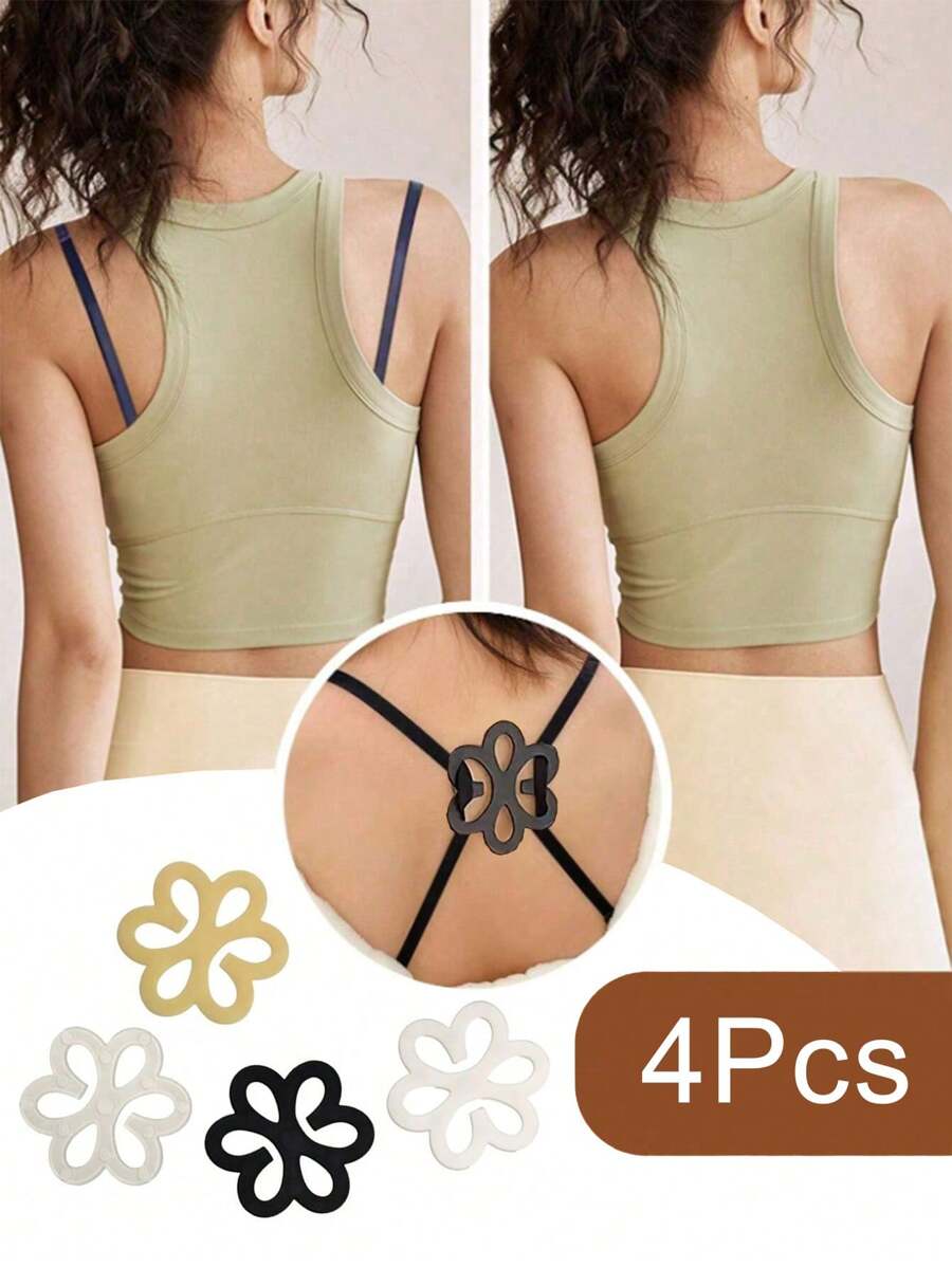 4pcs/2pcs/ Flower Shaped Bra Strap Clips, Invisible Anti-Slip Bra Strap Holders Women's Undergarment Accessories Invisible Slip-Proof Bra Strap Buckle For Lingerie - Crossback Straps, Transparent Buckle, Anti-Slip