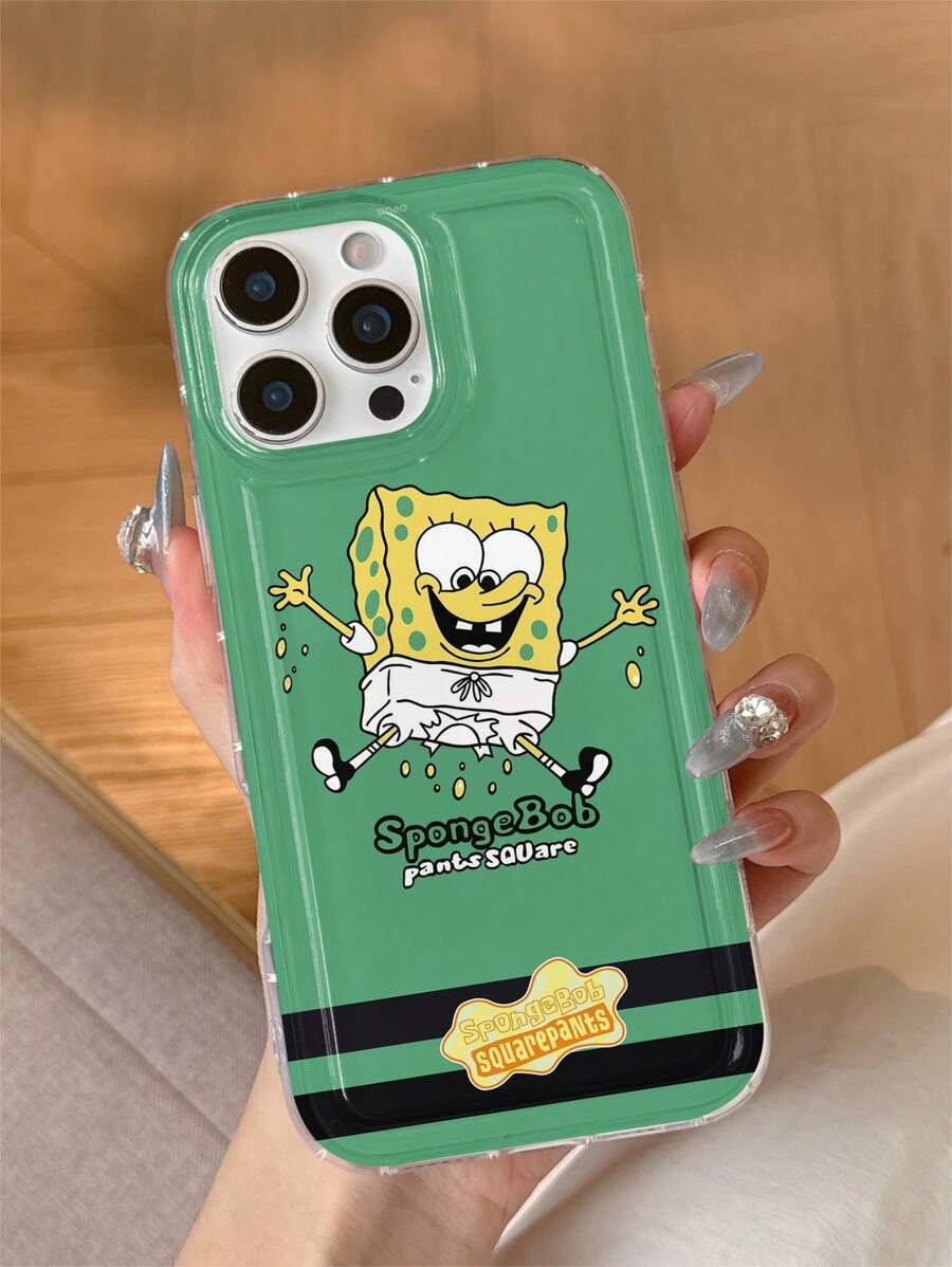 SPONGEBOB 1 pieza Funda de teléfono de silicona suave y transparente con estilo de dibujos animados y esquinas con amortiguador de aire, compatible con Galaxy S22/S23/S24 Ultra, 13/14/15/16 Pro, diseño creativo dibujado a mano, cubierta protectora a prueba de golpes, idea de regalo