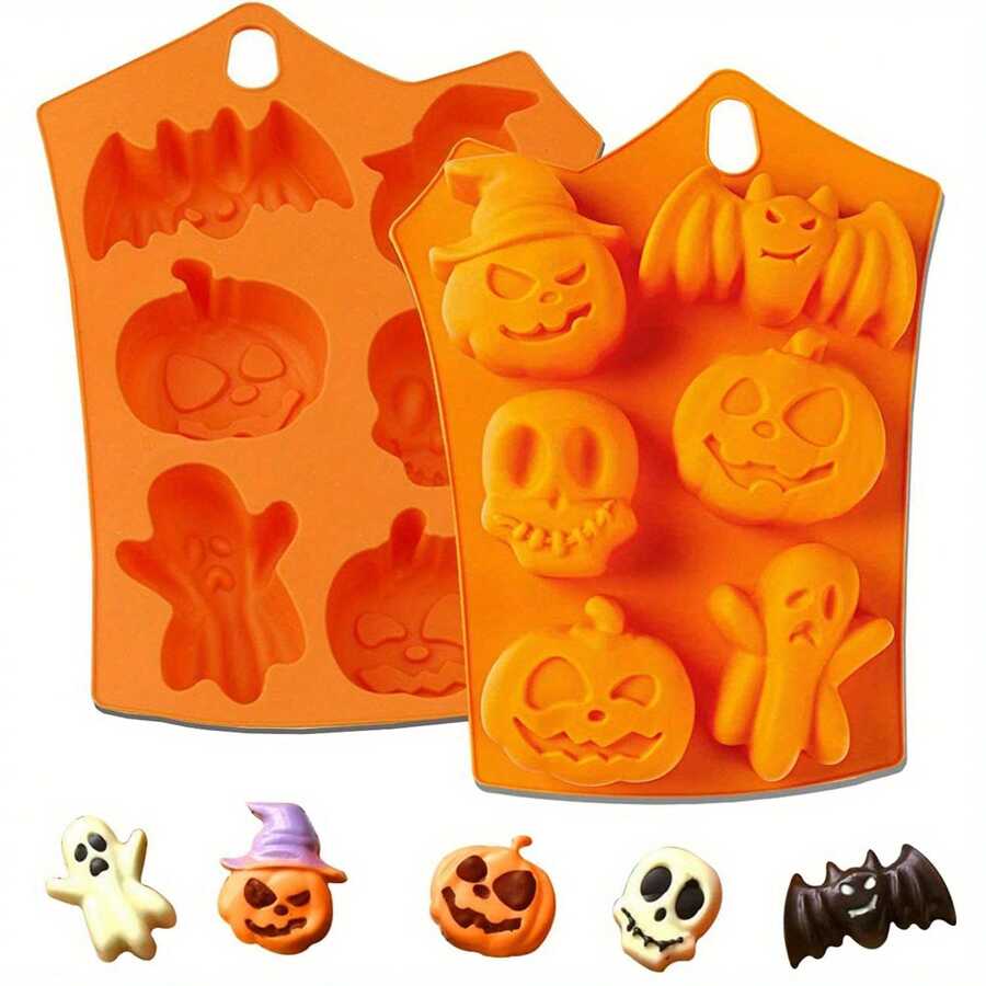 1pc Halloween Silicone Chocolate Cake Molds, 6 Cavity Baking Mold Nonstick Pumpkin Skull Ghost Shape Design Jello Ice Cube For Family Halloween Party DIY Decoration