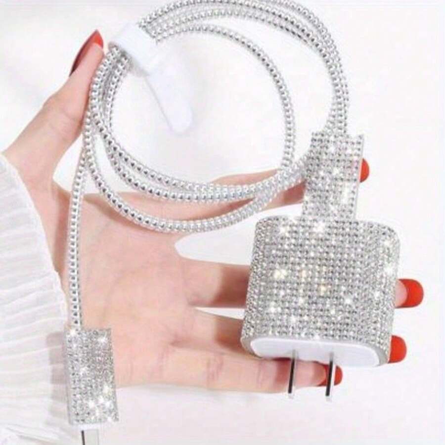 5pcs/Set Phone Data Cable Protection Kit, Shiny Rhinestone-Decor Cable Winder & Organizer To Prevent Breaking, Charging Adaptor Protector, Great Gift For Friends Cable Protector, Charger Accessories, Phone Accessories