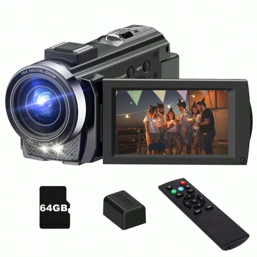 Zostuic Caméra vidéo Caméscope Caméra numérique Enregistreur Full HD 1080P 24MP Écran LCD de 3,0 pouces avec rotation à 270 degrés Zoom numérique 16X Caméra caméscope avec carte TF 64 Go