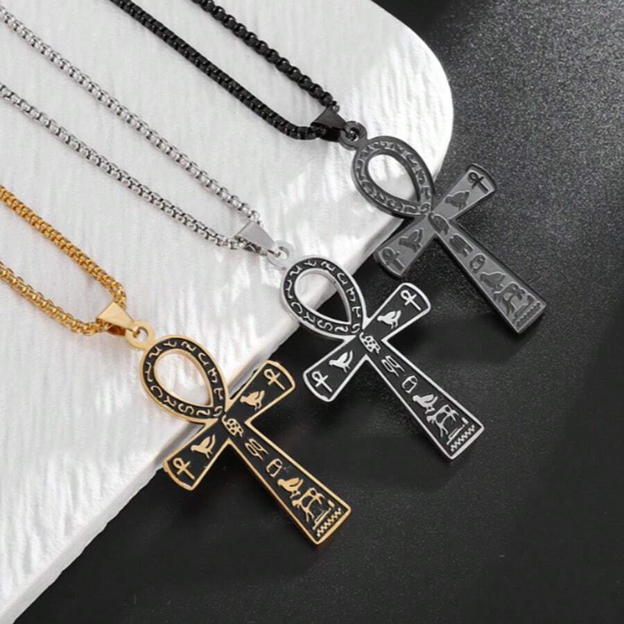 1 Piece Of Stainless Steel Ancient Egyptian Style Symbol Cross Necklace Pendant, Suitable For Men/Women, Gift For Holidays And Birthdays