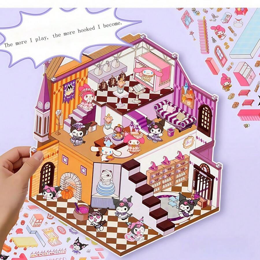 Sanrio 3D Sanrio Miniature Scene Stickers For Stress Relief, DIY Handmade Time-Killing Scrapbooking Stickers & Toys, School Supplies, Back To School