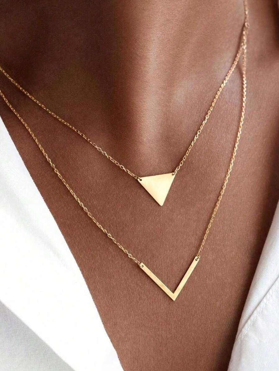 1 colar com pingente triangular geométrico minimalista e elegante em formato de V, gargantilha feminina, design sofisticado, adequado para todas as estações, ótimo presente para professores, volta às aulas para amigas e filhas