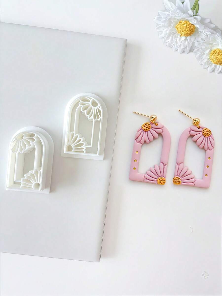 2pcs Daisy Flower Arch Cutout Polymer Clay Cutters Boho Polymer Clay Jewelry Making, Polymer Clay Stud Earring Making Tool, Clay Jewelry Making Kit