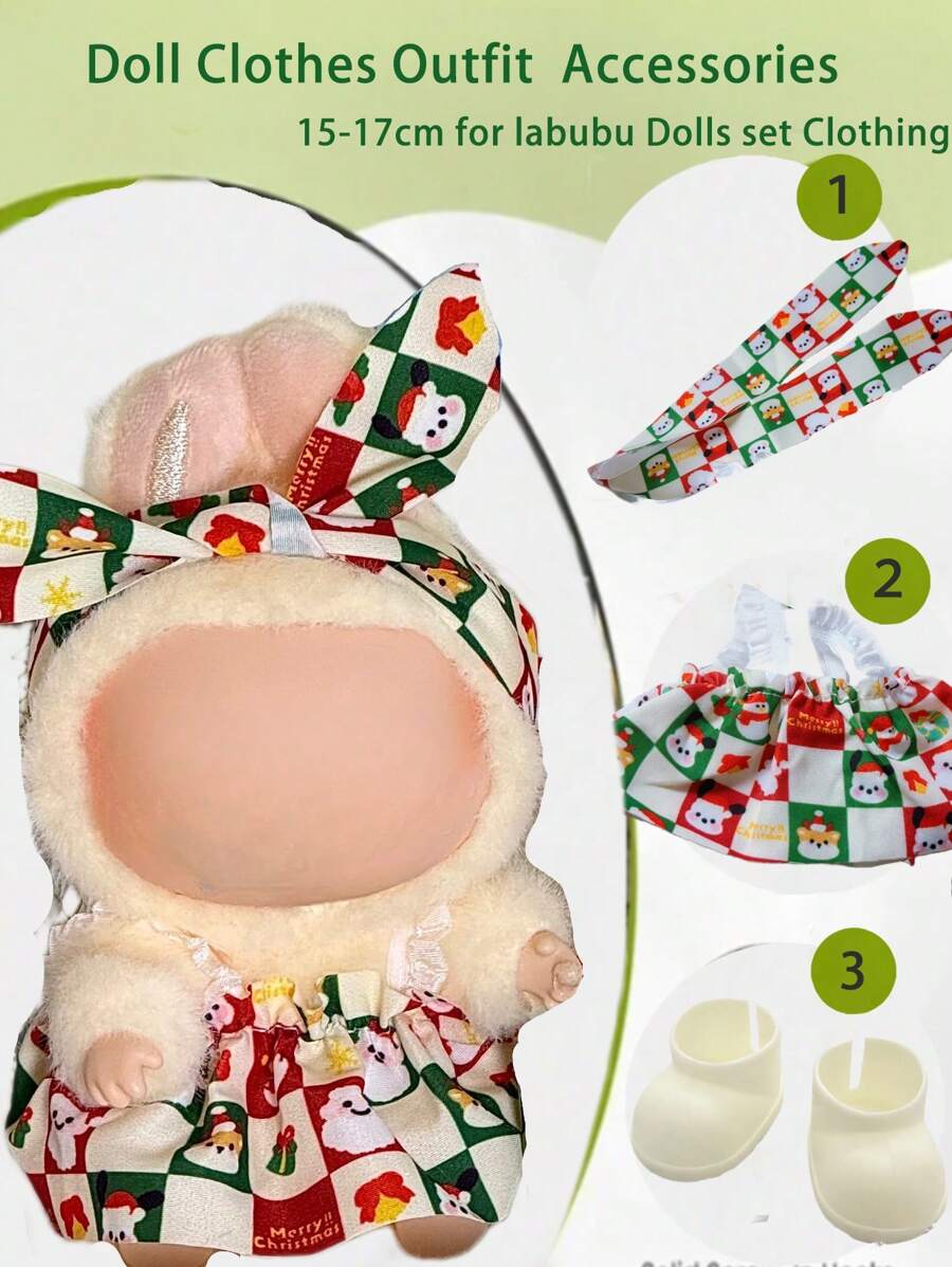 1 Set 17cm Doll Outfit Making Kit For Labubu - Multiple Adorable & Cool Styles (Clothes+Head Ornament+Shoes) /DIY Fashion Gift Set For Girls Kids & Friends/Cute Birthday Party Costumes, Stylish Easter Christmas Outfits (Doll Not Included) /Fun Music Festival & Summer Travel Role Play Accessories