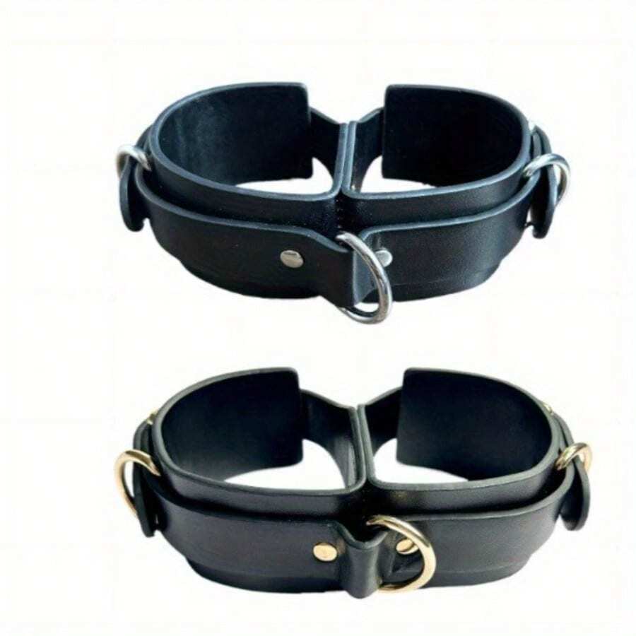 1pc BDSM Leather Handcuffs - Black, Adjustable With Metal Buckles, Perfect For Couple Play, BDSM Gear|Playful Design|Adjustable Cuffs SM Product