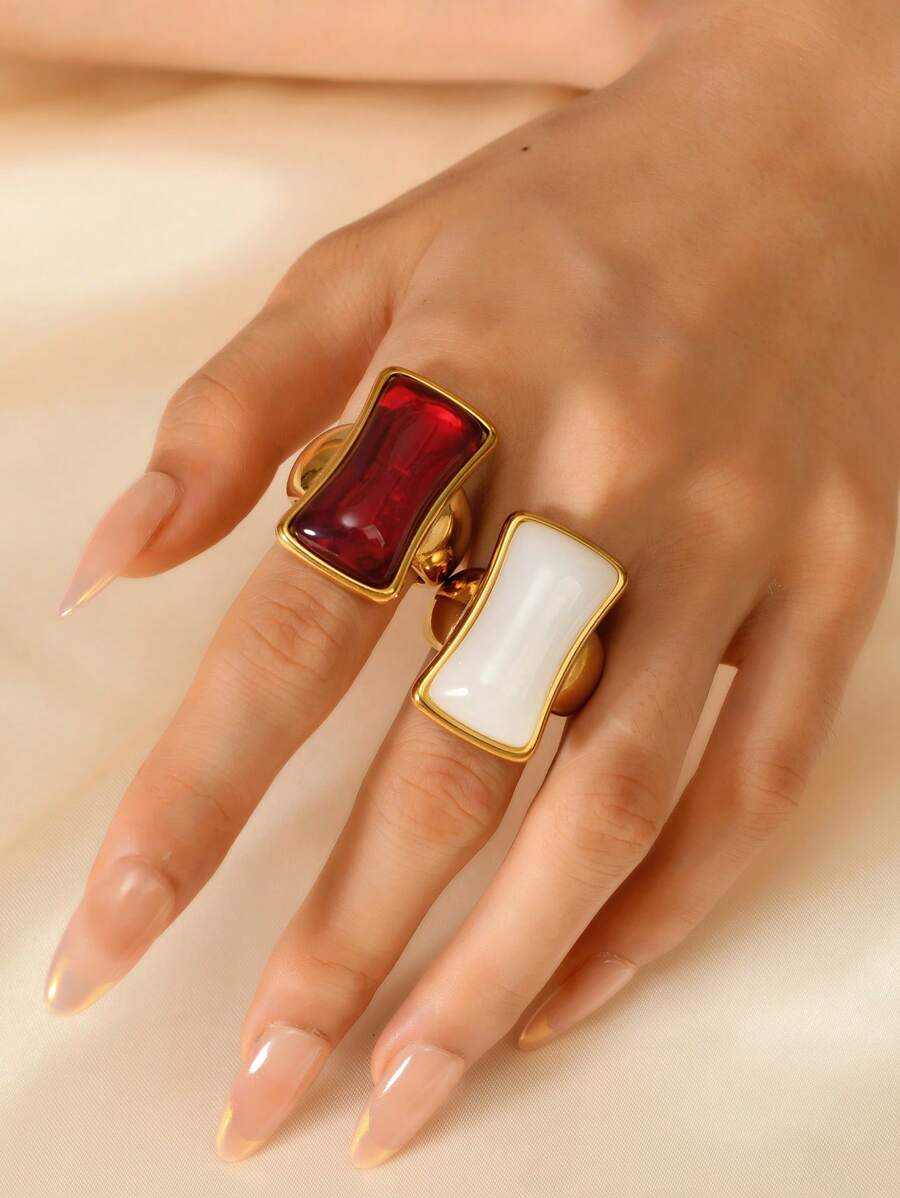 1 pièce Bague carrée en acier inoxydable pour femmes, style vintage exagéré avec pierre précieuse. Convient pour un usage quotidien, les festivals, les rendez-vous, les fiançailles et les mariages. Cadeau de bijoux pour les amoureux, les amis et la famille