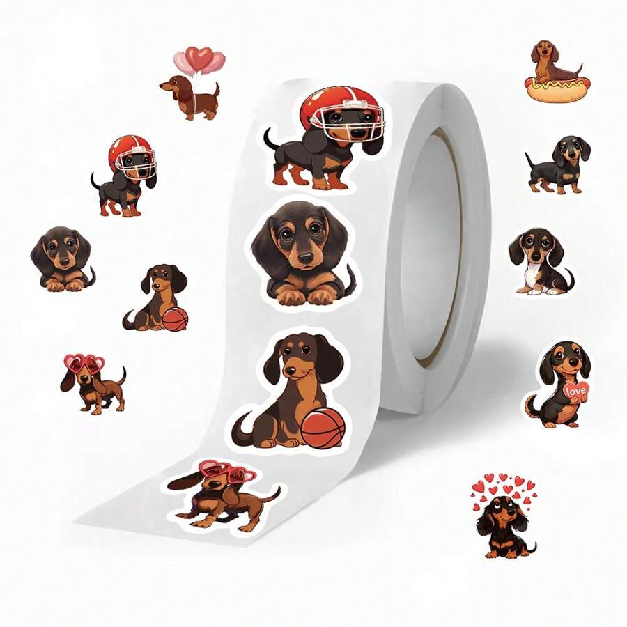 500pcs Dachshund Sticker Roll Dachshund Stickers Cute Stickers Cartoon Stickers Dog Stickers Kawaii Stickers Decorative Stickers Vinyl Waterproof Stickers For Water Bottle, Laptop, Phone, Skateboard, Scrapbooking, Journaling Gifts School Supplies, Back To School