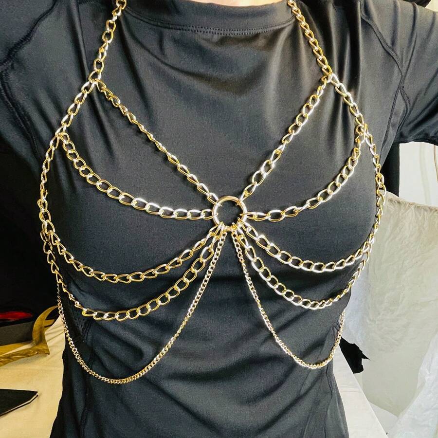 1 pieza Cinturón de Body con cadena de metal con círculos estilo europeo/estadounidense para bikini sin espalda
