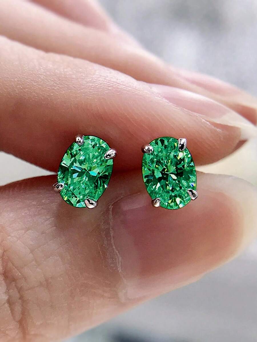 1 Pair Elegant Square Cubic Zirconia Stud Earrings, Suitable For Ladies Wedding, Engagement, Anniversary, Party, Valentine's Day Jewelry Gift