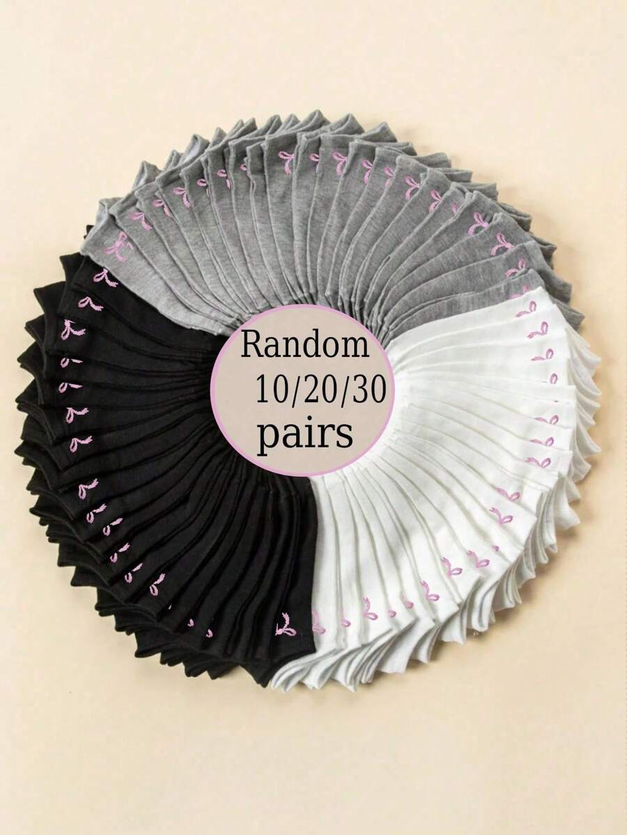 Set de 10/20/30 pares de calcetines casuales para mujer con diseño de lazo, suaves y cómodos para uso diario, deportes, viajes, de estilo sencillo y versátil