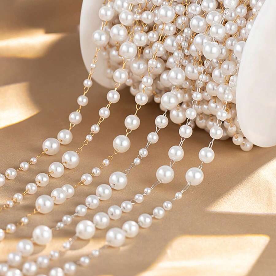1m Fashion 3-8mm ABS Faux Pearl & Copper Chain, Suitable For DIY Jewelry Making, Necklaces, Bracelets, Apparel Accessories