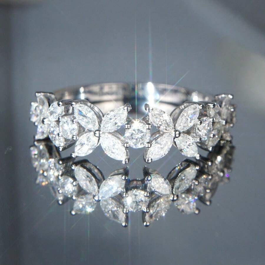 1pc Fashion Simple Four-Leaf Clover Single-Row Shiny Cubic Zirconia Rings For Women Copper Band White K Plated Accessories For Daily Wear And Party