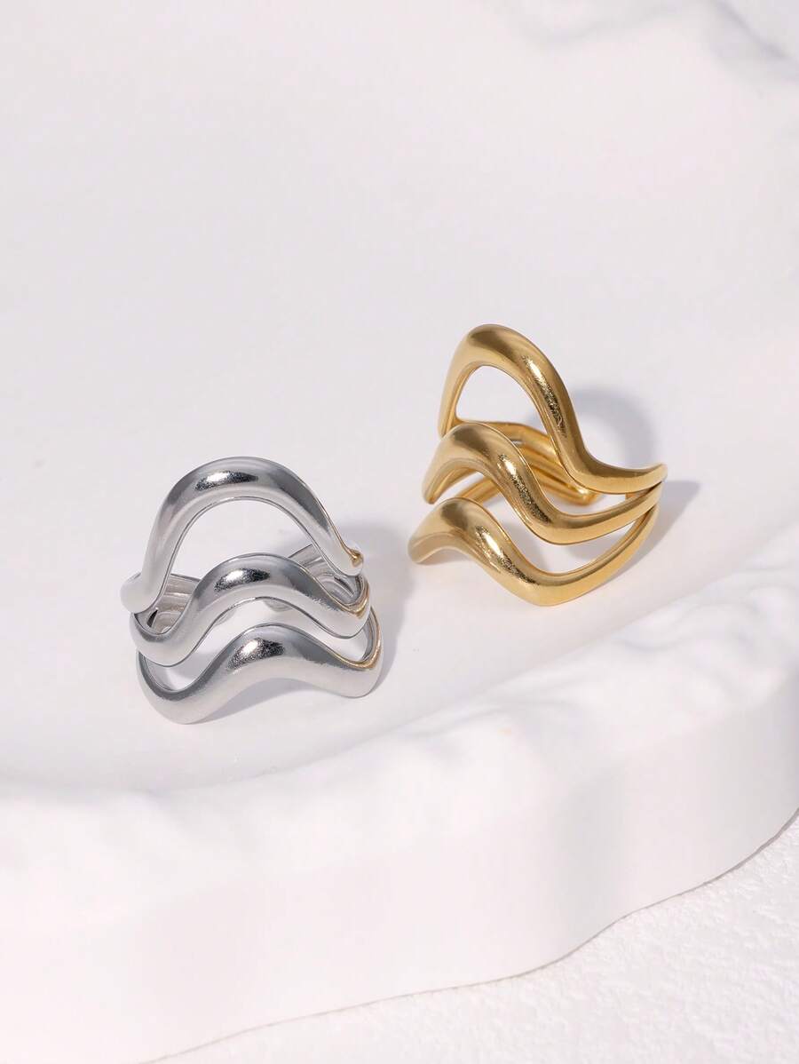 1 Stück stilvoller, geometrisch linienförmig durchbrochener, goldplattierter Edelstahlring, minimalistische Modeaccessoires, geeignet für den täglichen Gebrauch von Frauen, Partys und Dates