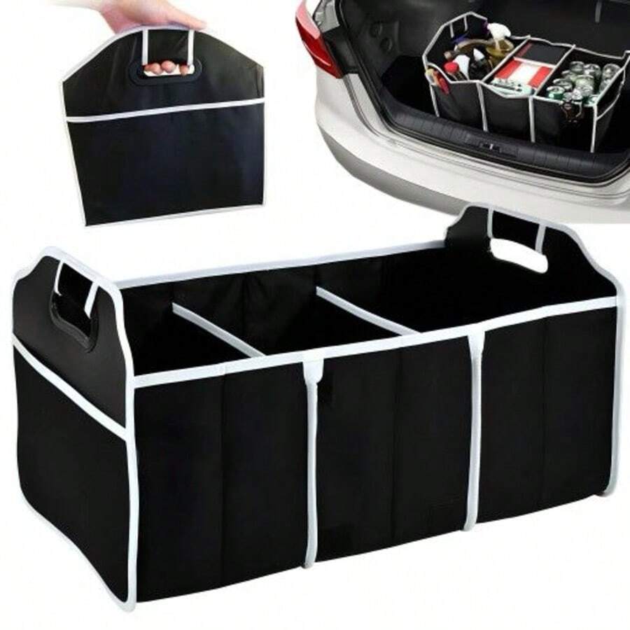 Sac de rangement pliable pour coffre de voiture avec 3 compartiments, 58 cm - Organisateur de coffre pliable