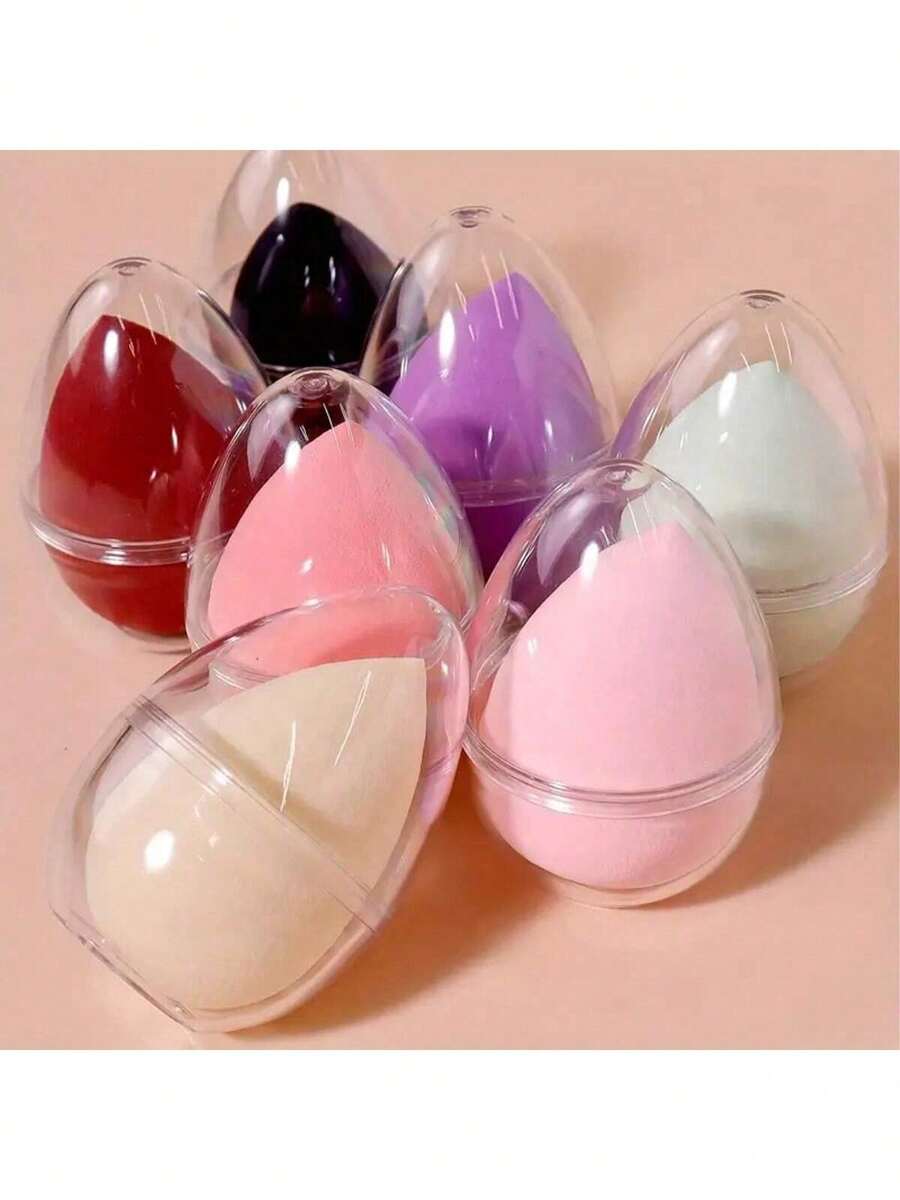 1 esponja de maquillaje con caja de almacenamiento, 2 juegos de borlas para polvo, set con huevo de belleza + caja de almacenamiento, esponja de maquillaje portátil para uso diario