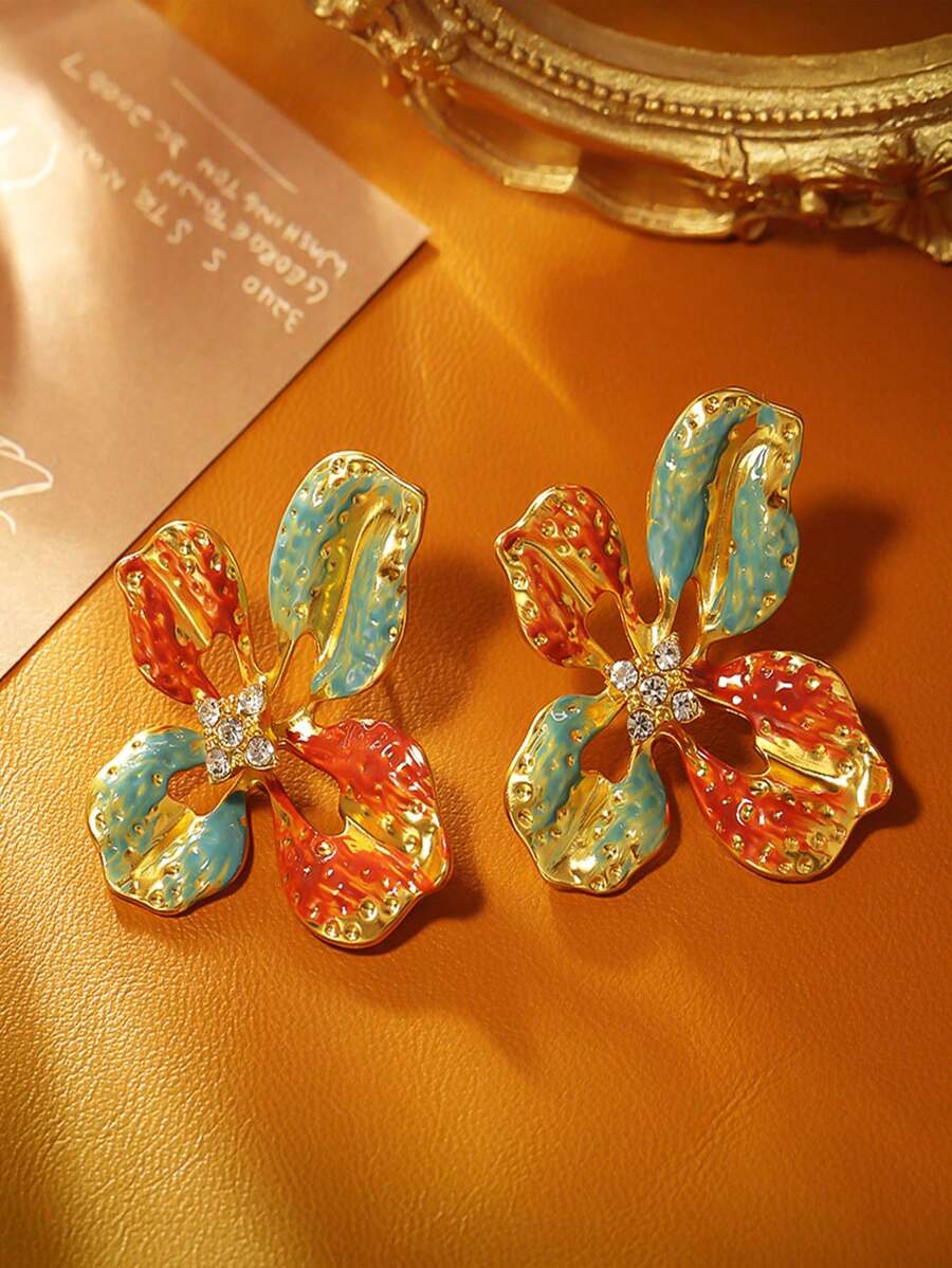 1 Par de Brincos Vintage Estilo Grande Flor Pendente, Brincos Elegantes Retrô Palácio para Mulheres, Inspirado em Pintura a Óleo Europeia