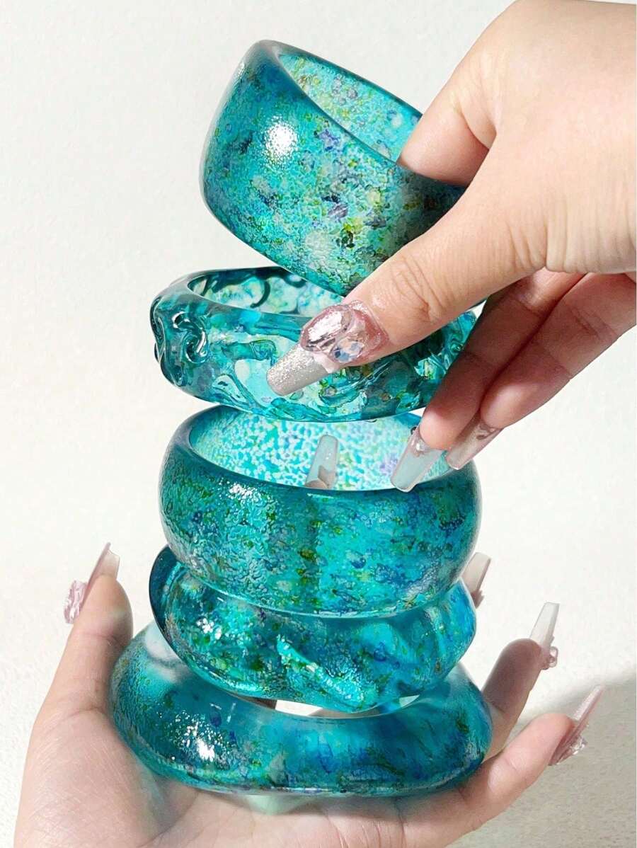 1 pièce Bracelet en résine de style vintage bleu, assortiment parfait pour le quotidien et accessoire de fête saisissant, doux et rafraîchissant